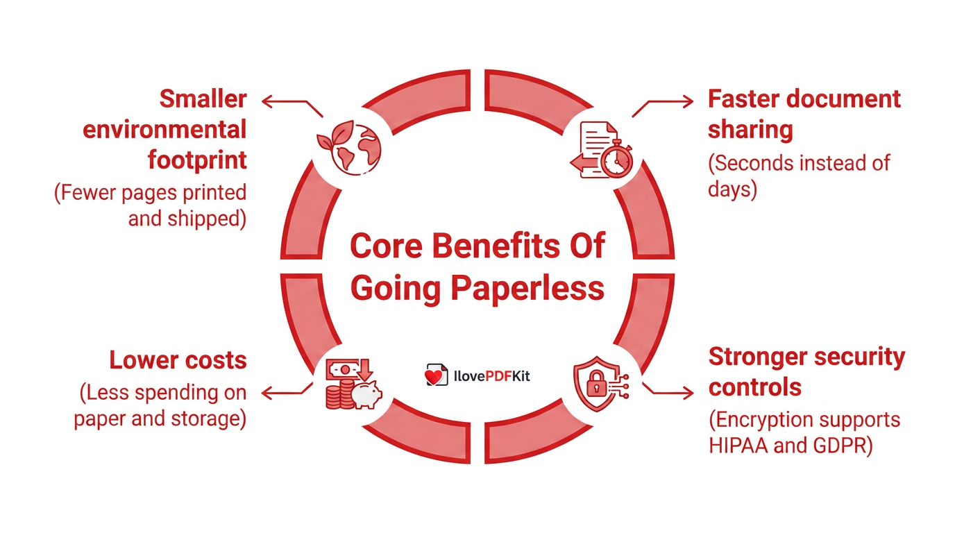 Infographic of core benefits of going paperless