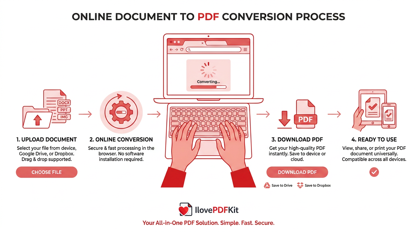 Person converting a PDF file online using a laptop