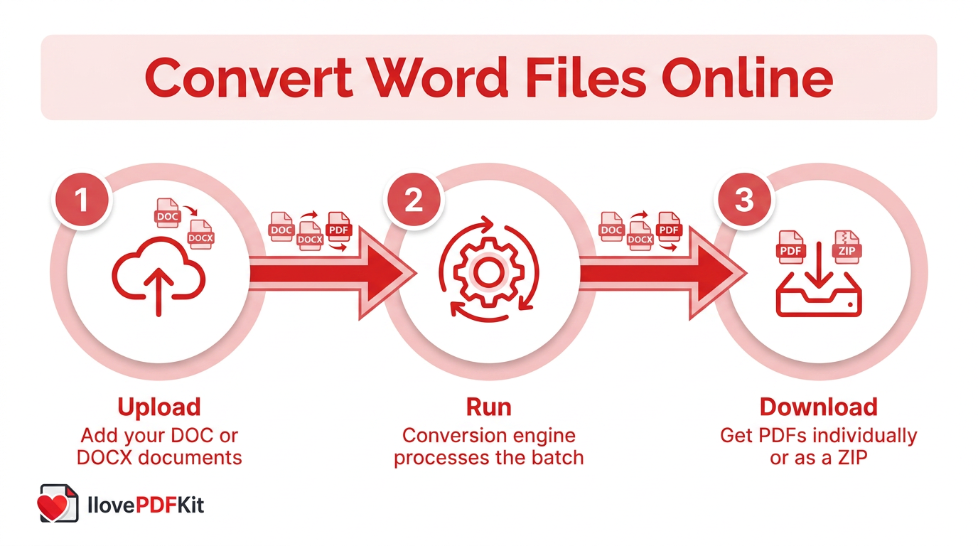 Three-step process for converting Word files online