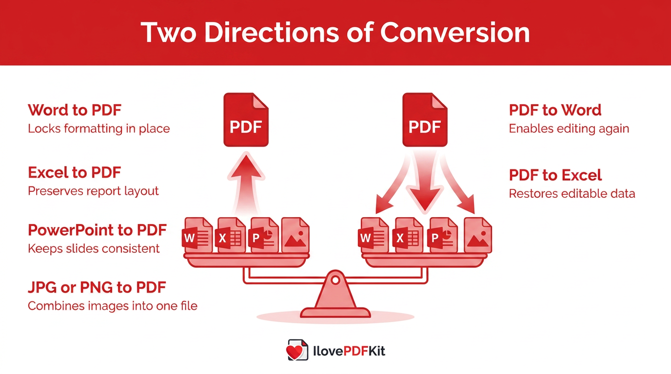 Diagram comparing converting to PDF and from PDF