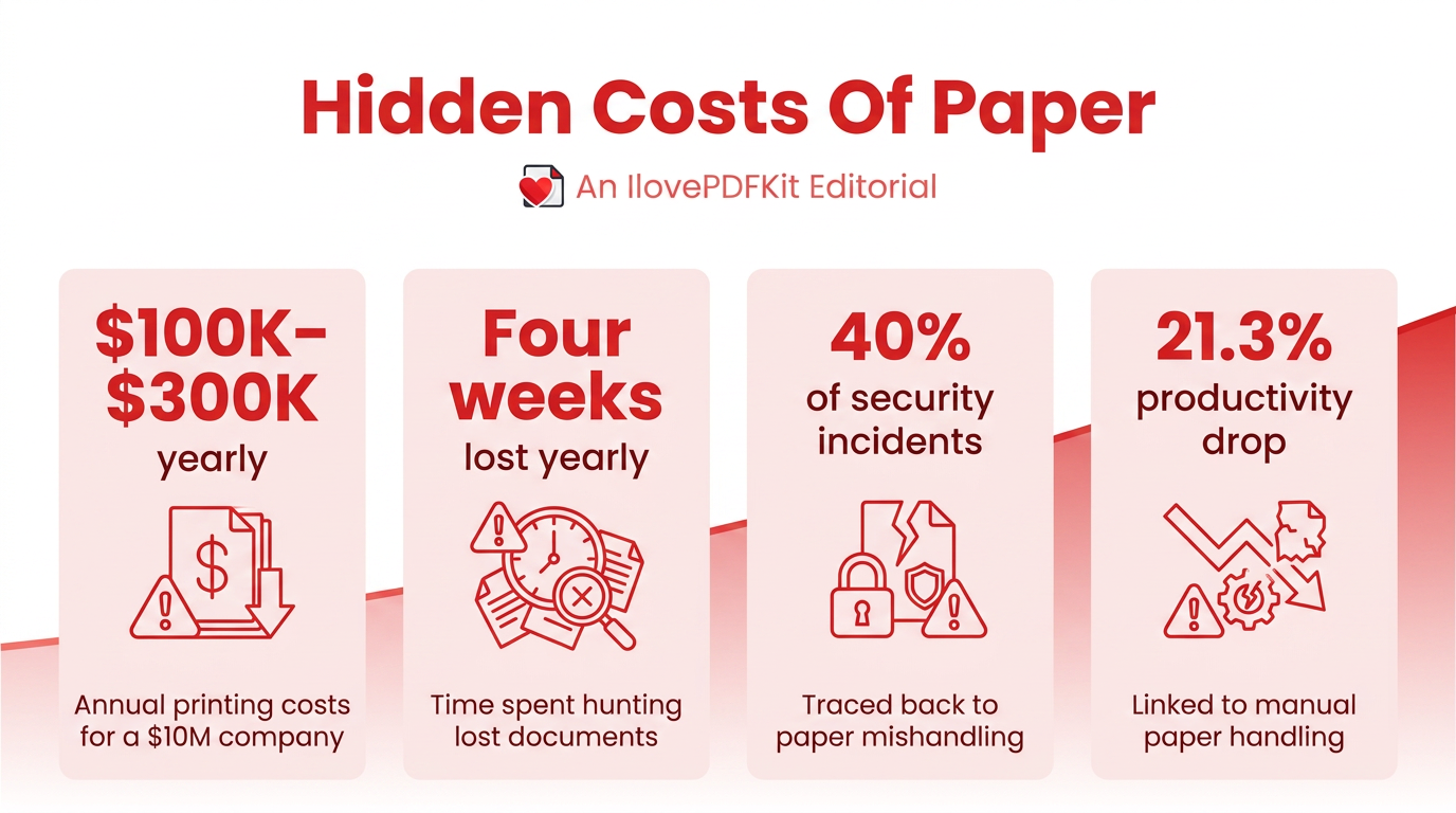 Infographic showing hidden costs of paper-based work statistics