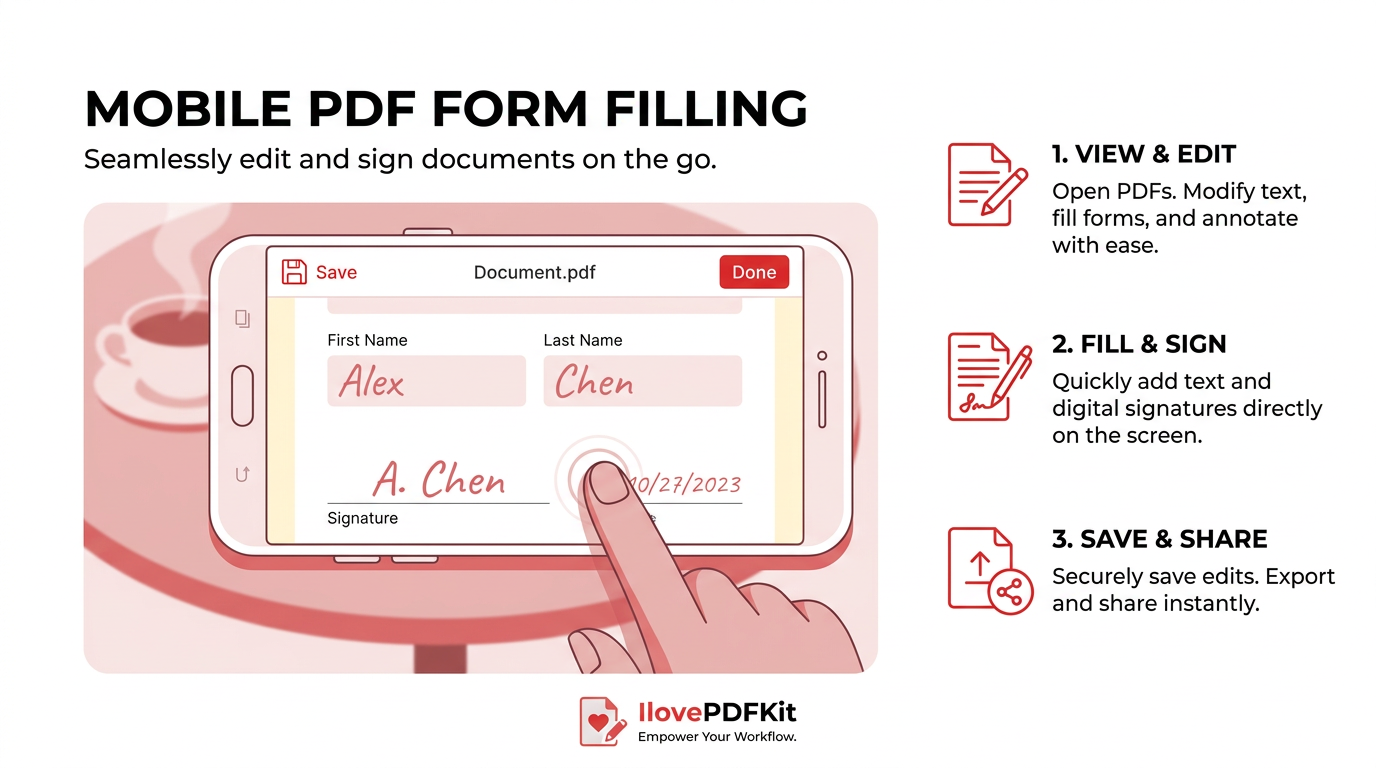 Smartphone screen showing PDF editing on mobile