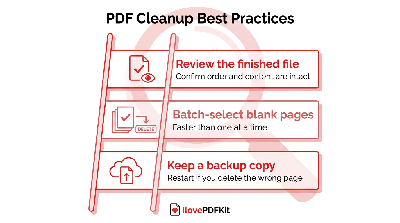 Infographic showing best practices for PDF page cleanup