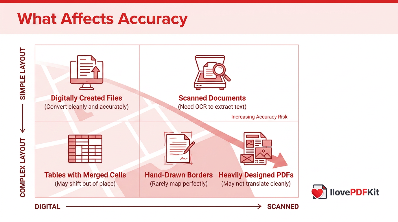 Factors affecting PDF conversion accuracy shown visually