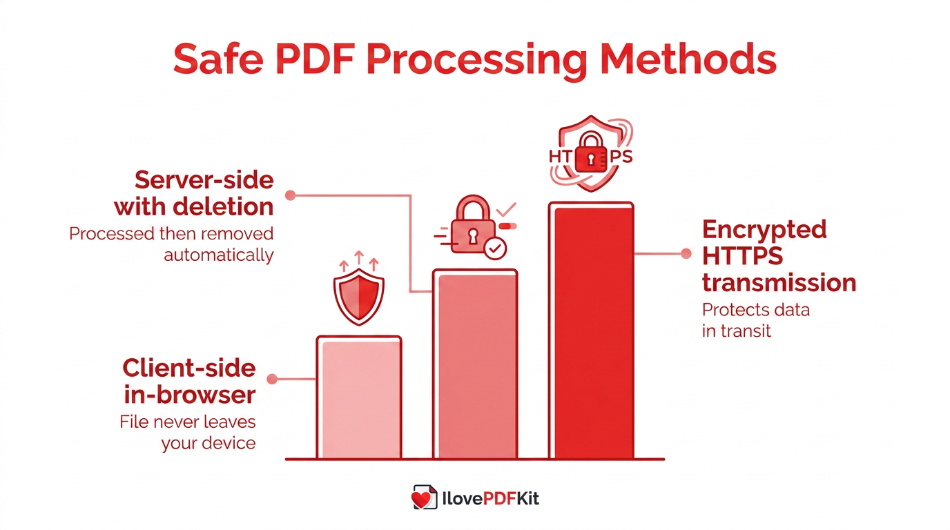 Infographic comparing safe PDF processing methods online