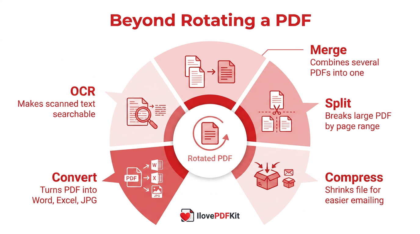 Infographic of PDF tools like merge split compress convert OCR