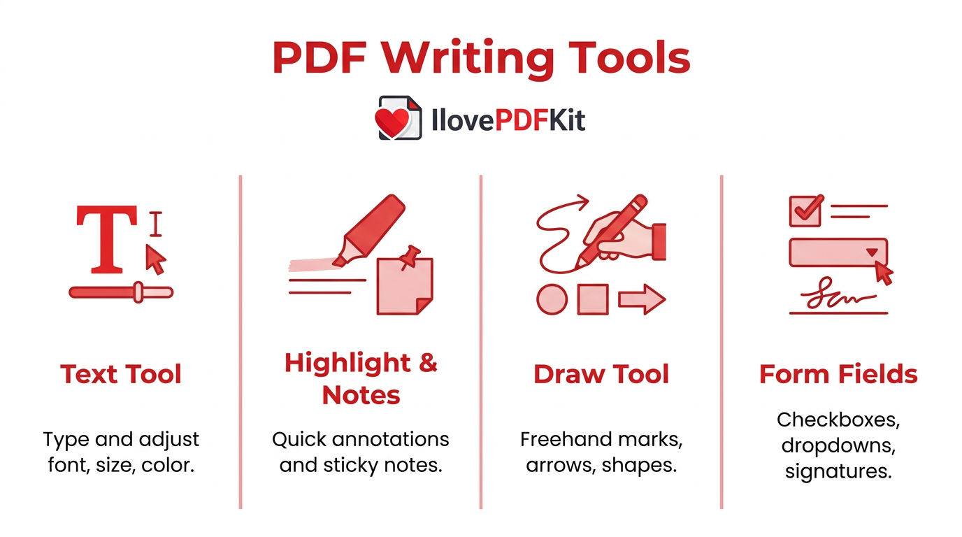 Four writing tools for PDF editing explained