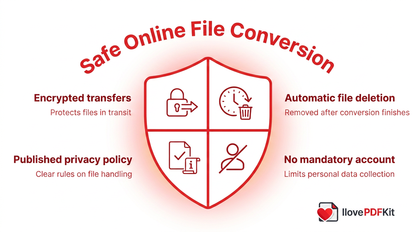 Infographic showing online file conversion security features
