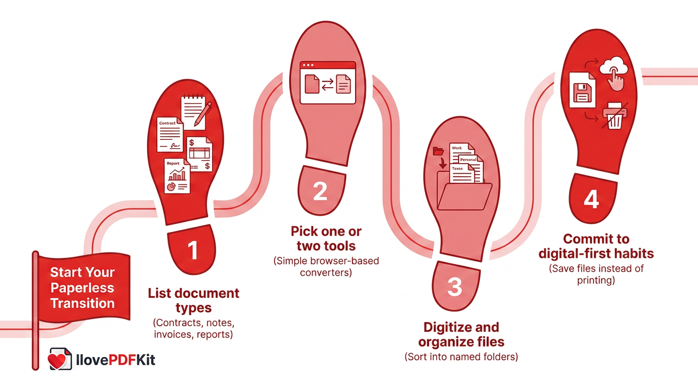 Infographic of four steps to start going paperless