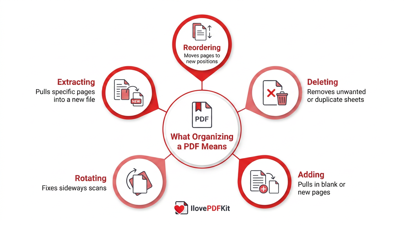 Infographic explaining what organizing a PDF online means