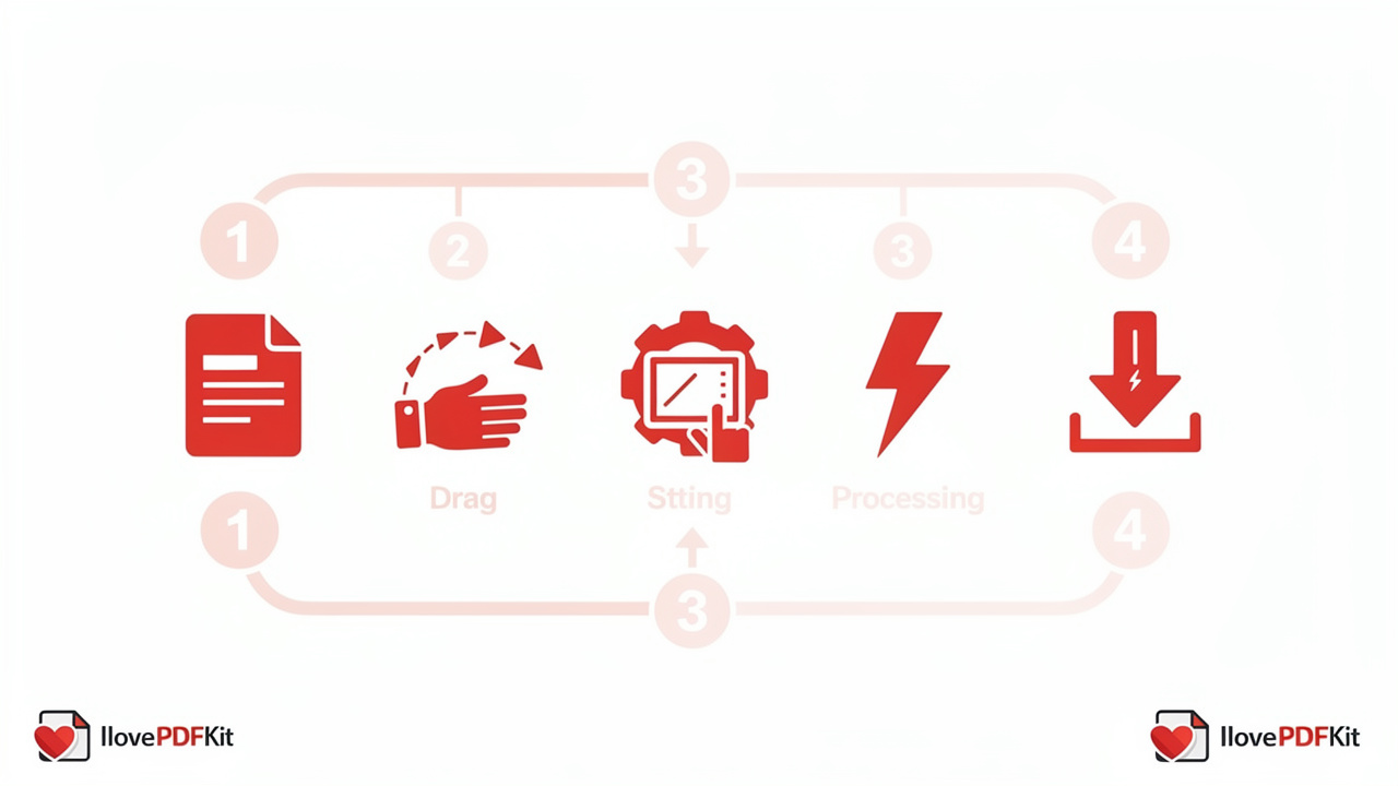 Five-step conversion process shown as connected icons