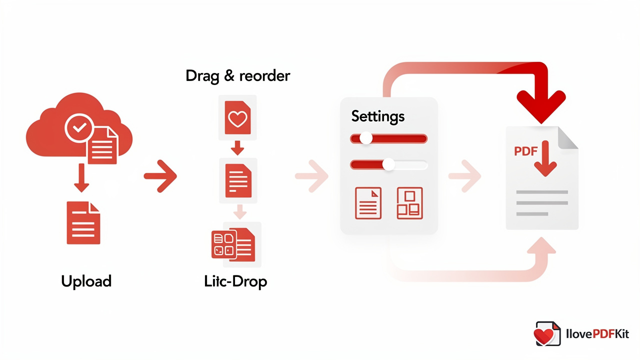 Visual diagram of the four-step JPG to PDF conversion process