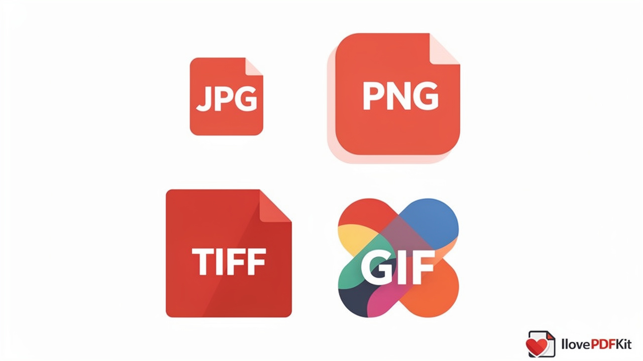 Visual comparison of JPG, PNG, TIFF, and GIF file format characteristics