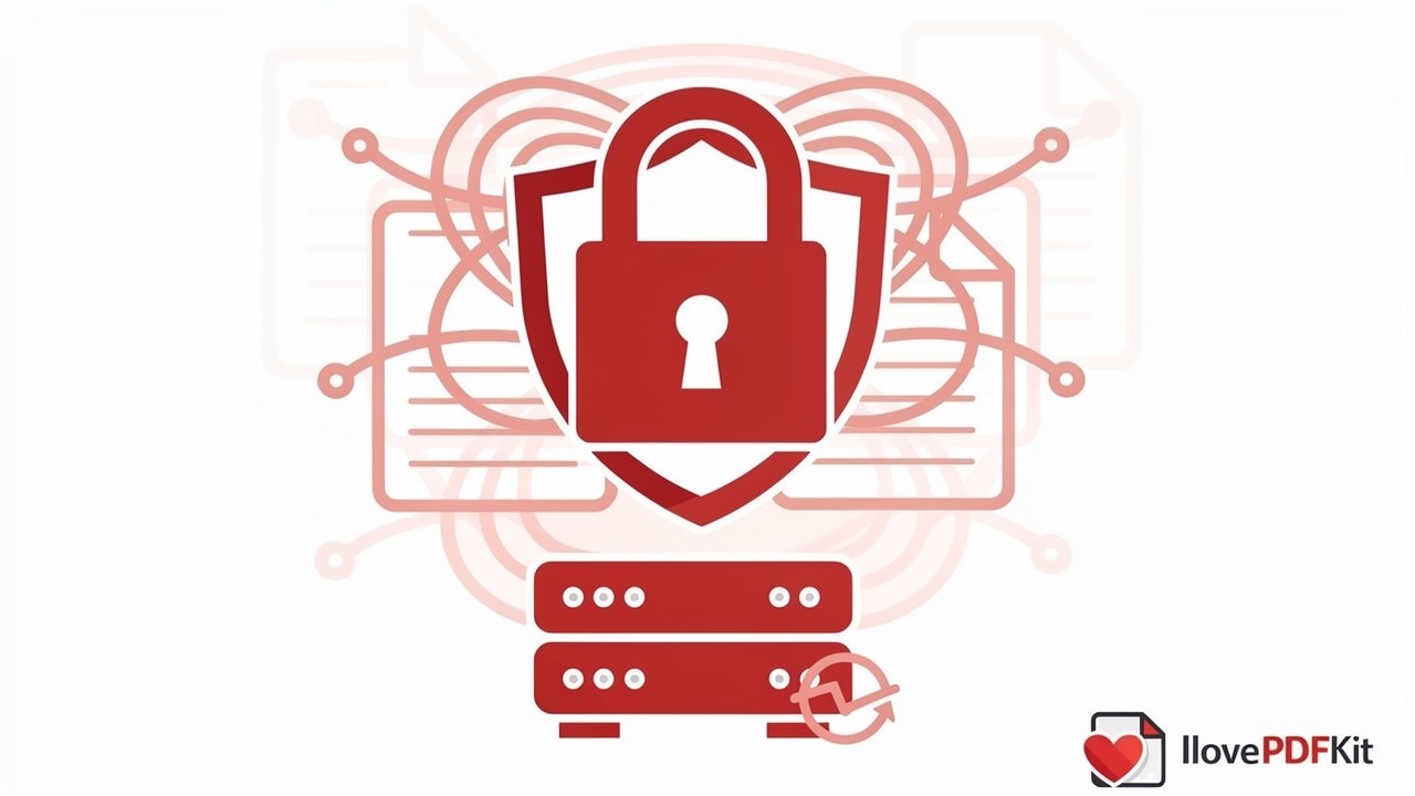 Security icon depicting encrypted file processing and automatic deletion